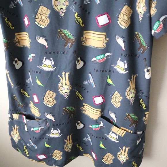 FRIENDS Nurse Scrub Shirt Top by Issac Morris Short Sleeve Women's Small - Picture 5 of 6